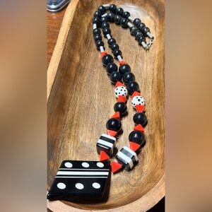 Vintage 80’s Black/Red/White Necklace approx 24”